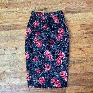 Vixen by Micheline Pitt Black Spider Rose Pencil Skirt